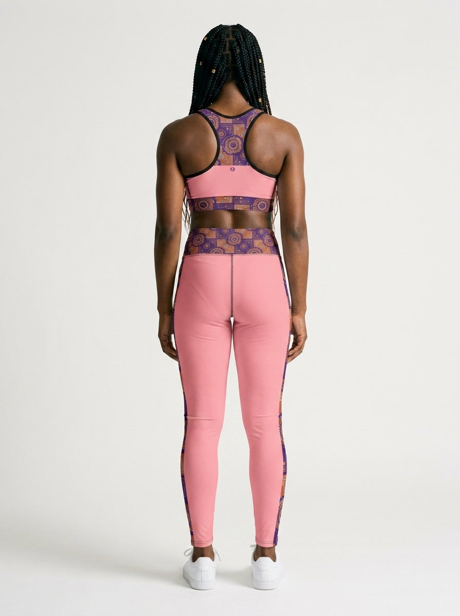 Sankofa Set // Bra + Leggings — Adaeze Pink colorway — studio back view — SunBorn