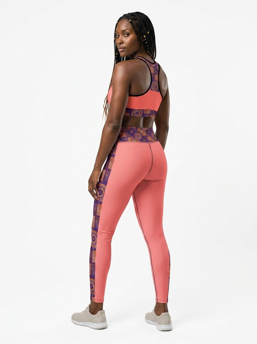 Sankofa Set // Bra + Leggings — Adaeze Pink colorway — rear fit check — SunBorn