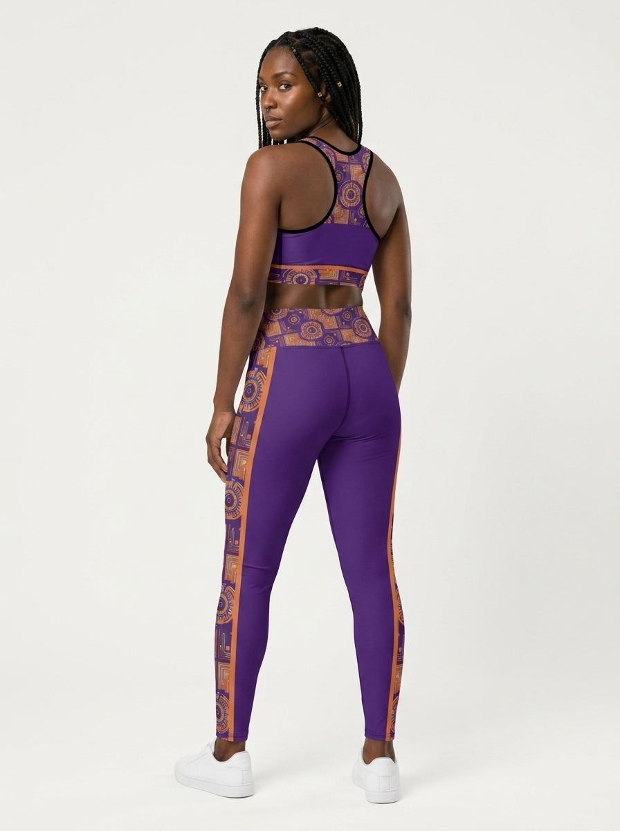 Sankofa Set // Bra + Leggings — Royal Purple colorway — studio back view — SunBorn