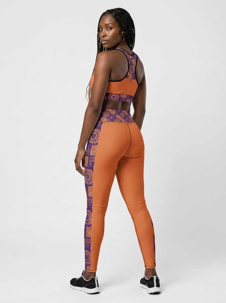 Sankofa Set // Bra + Leggings — Sango Orange colorway — rear fit check — SunBorn