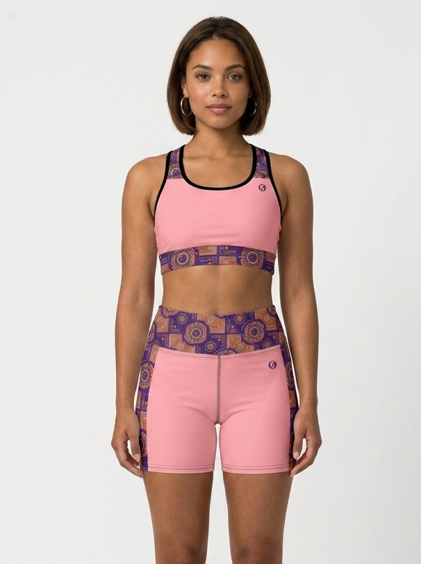 Sankofa Set // Bra + Shorts — Adaeze Pink colorway — studio front view — SunBorn