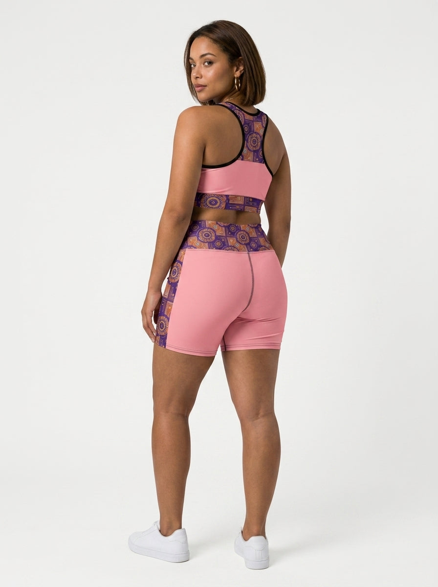 Sankofa Set // Bra + Shorts — Adaeze Pink colorway — studio back view — SunBorn