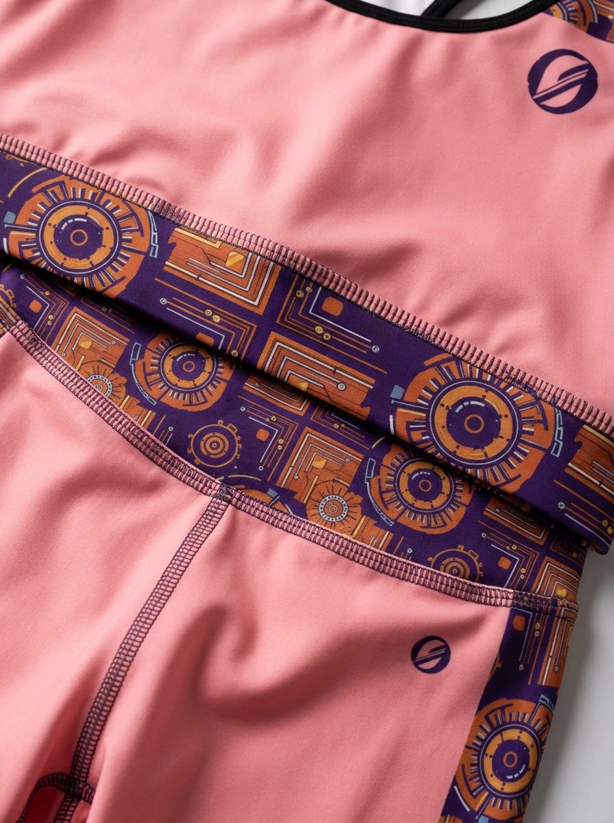 Sankofa Set // Bra + Shorts — Adaeze Pink colorway — macro seam and waistband detail close-up — SunBorn