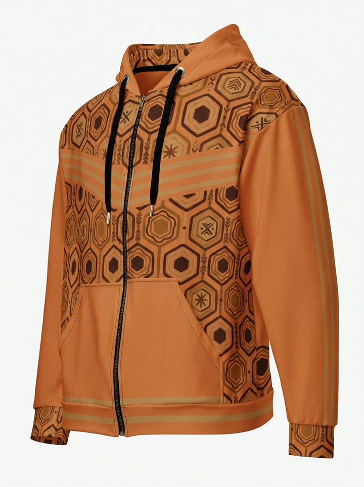 AnanseNova™ Zip Hoodie in Sango Orange, ghost mannequin three-quarter view