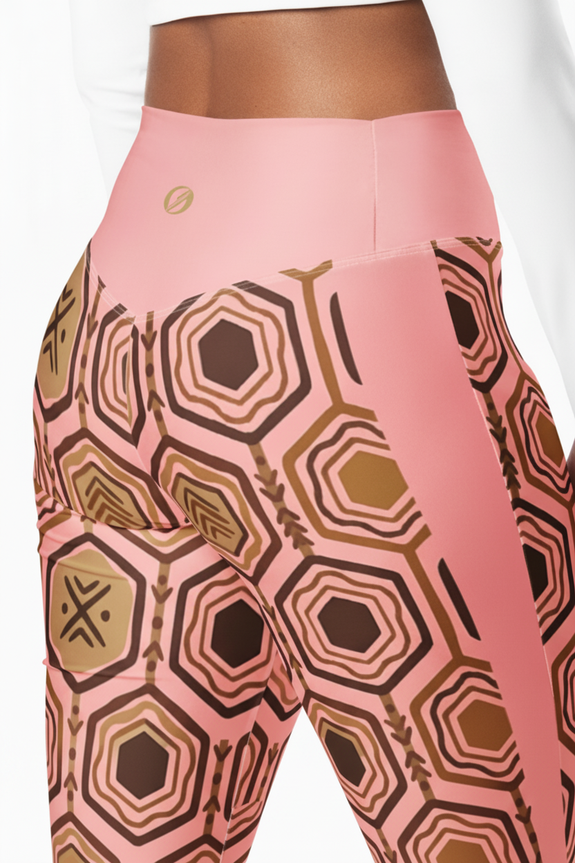 AnanseNova™ Flare Leggings in Adaeze Pink, product detail view — SunBorn