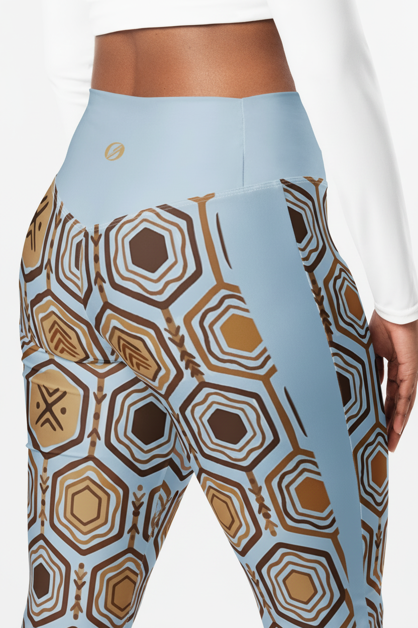 AnanseNova™ Flare Leggings in Igwe Blue™, product detail view — SunBorn