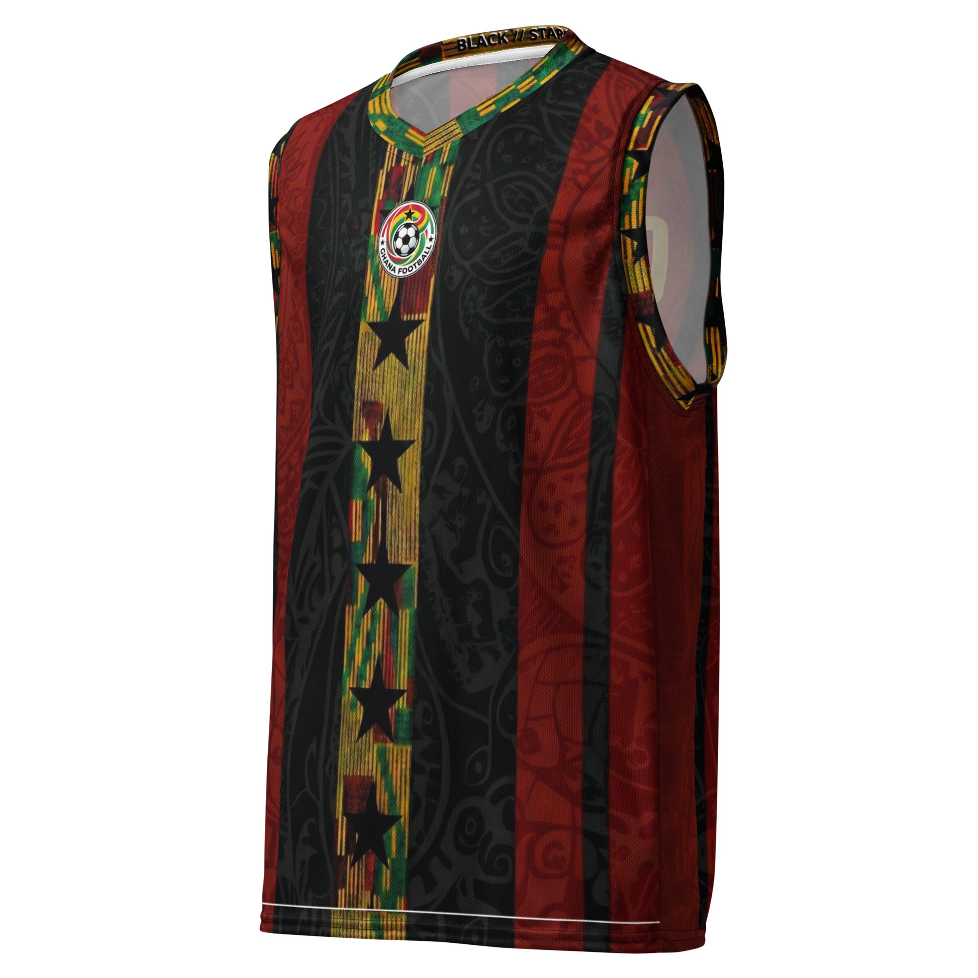 Ghana '26 AeroTank in Black Star colorway — front view, Kente Protocol textile