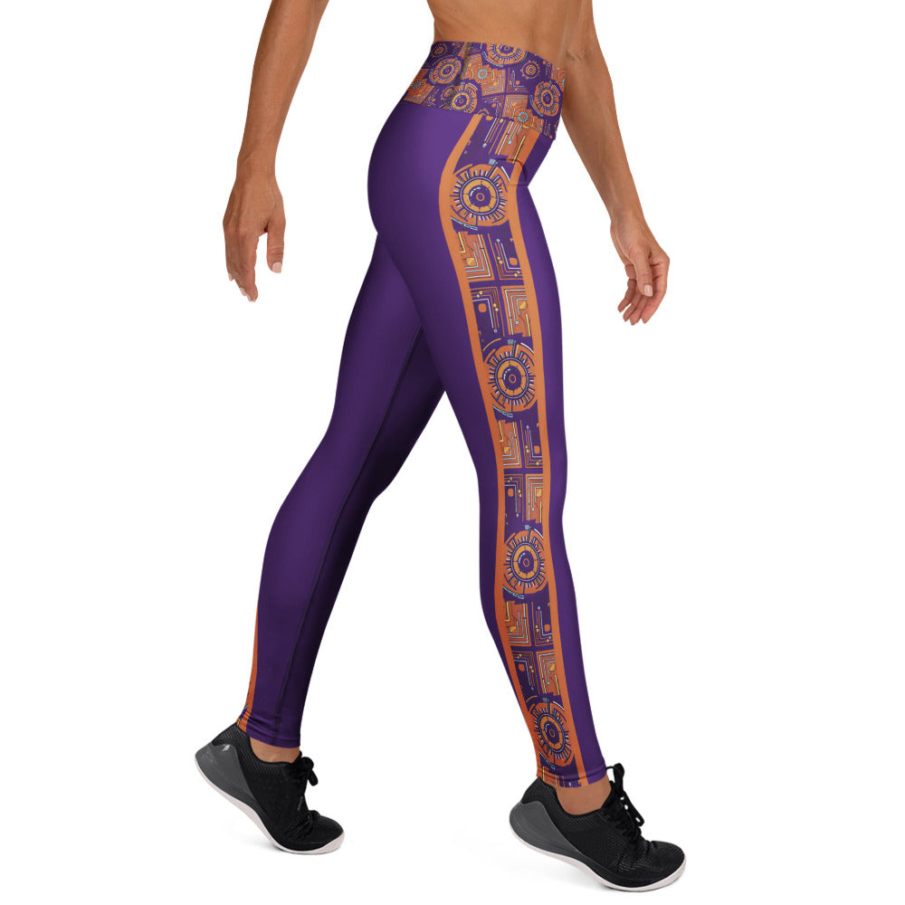 Sankofa Yoga Leggings in the Kinetic Engine print, right side view, alternate angle.