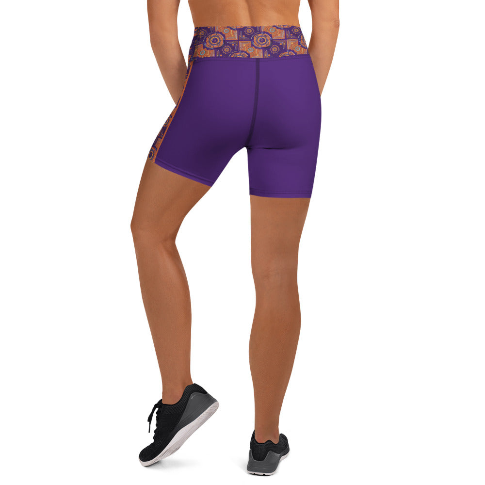 Sankofa Yoga Shorts in the Kinetic Engine print, back view, fourth angle.