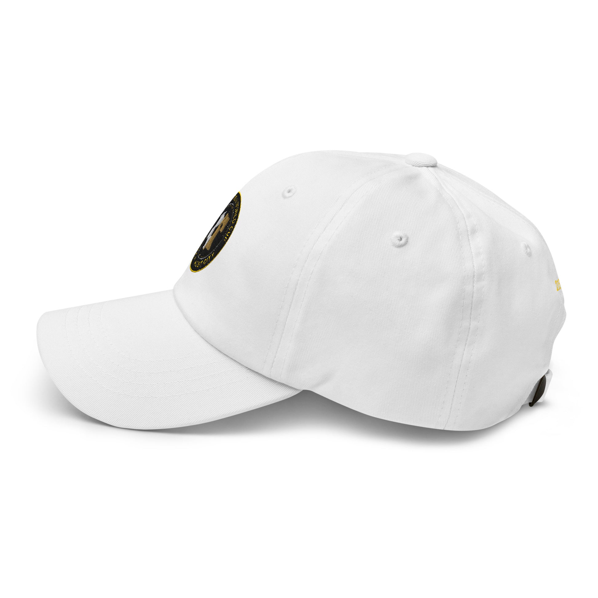 Liberty Protocol // Philly '26 Dad Hat — white left side view, unstructured low-crown silhouette with curved bill | SunBorn