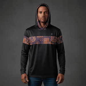 Sankofa warmup hoodie in black — Afrofuturist heritage training piece — royal purple and forge copper detailing — image 1 — SunBorn