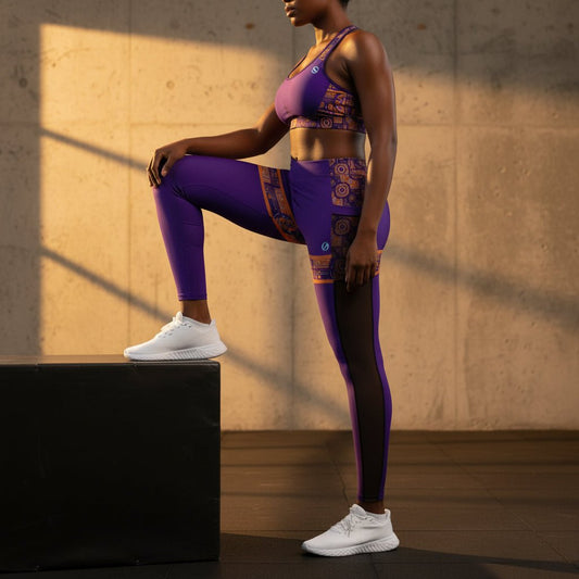 Sankofa women's mesh pocket leggings — Afrofuturist heritage compression with side mesh pockets — image 1 — SunBorn