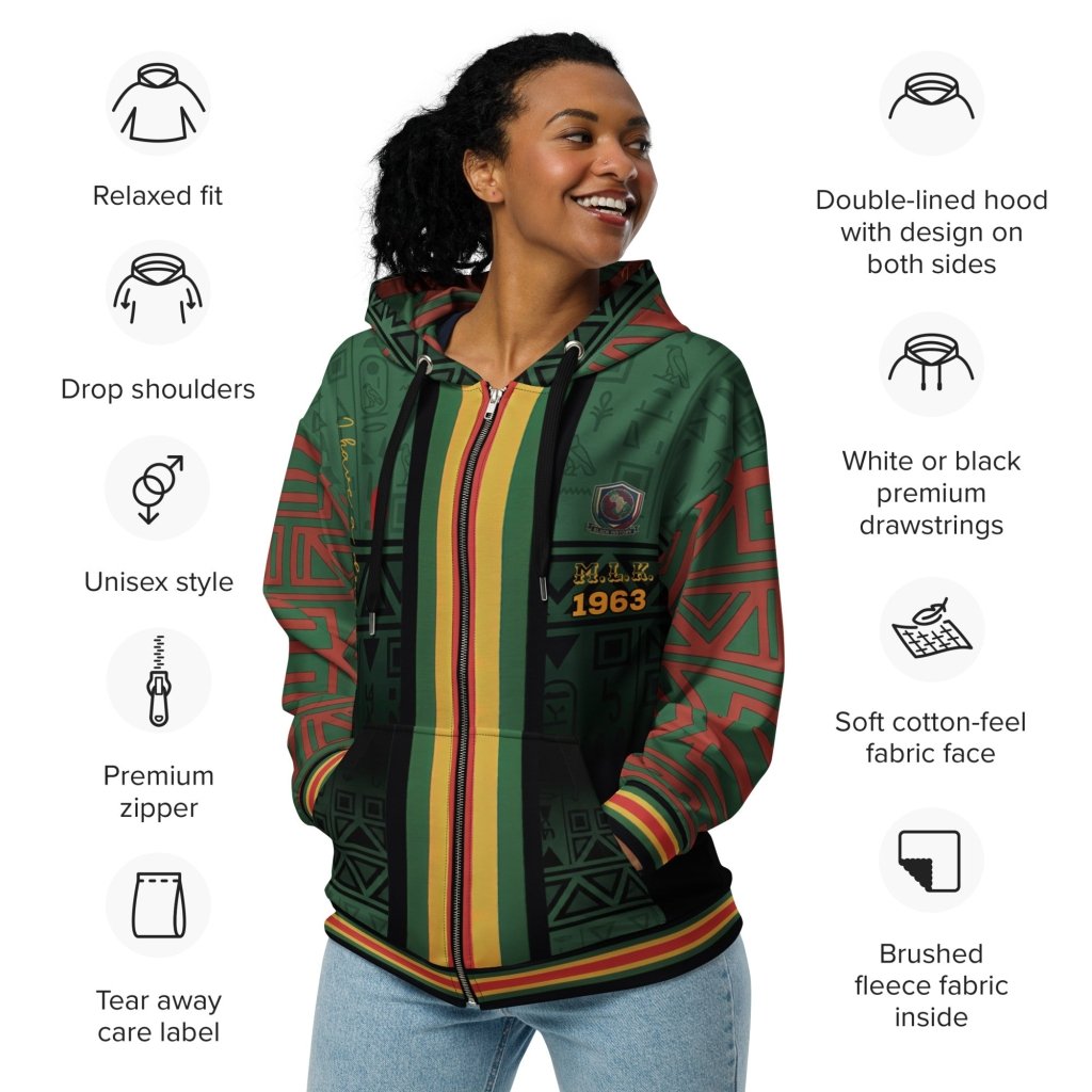 BHM '26 commemorative hoodie — MLK Protocol Pan-African heritage piece with civil rights iconography — image 3 — SunBorn