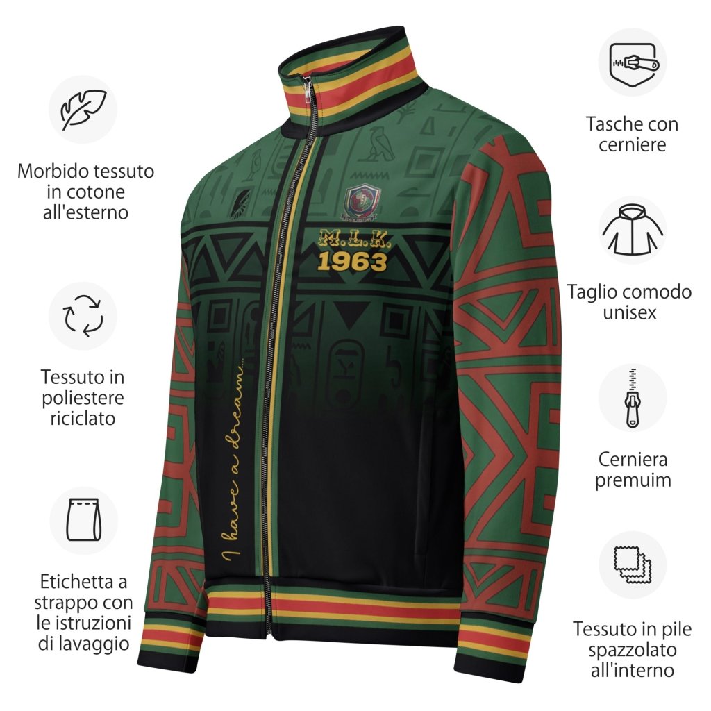 BHM '26 commemorative track jacket — MLK Protocol Pan-African heritage outerwear with civil rights iconography — image 11 — SunBorn
