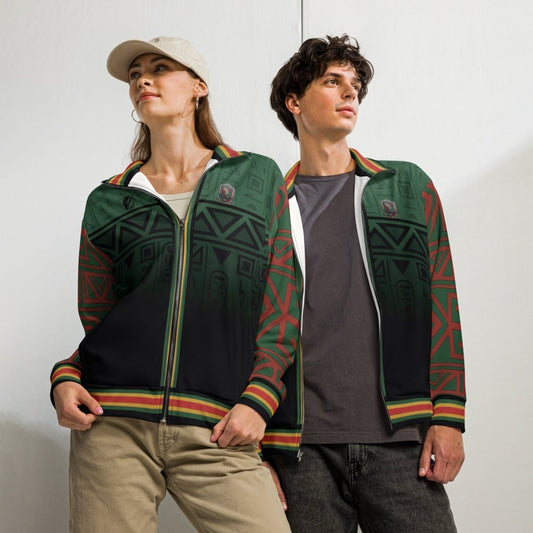 BHM '26 commemorative track jacket — MLK Protocol Pan-African heritage outerwear with civil rights iconography — image 1 — SunBorn