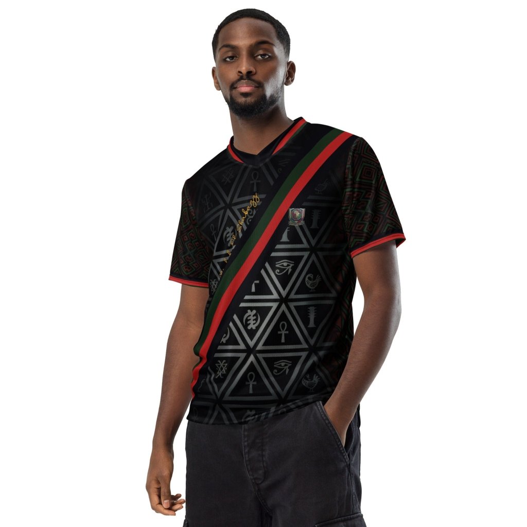 BHM '26 X Protocol jersey — Pan-African self-determination heritage with red, black, green tricolor geometry — image 4 — SunBorn