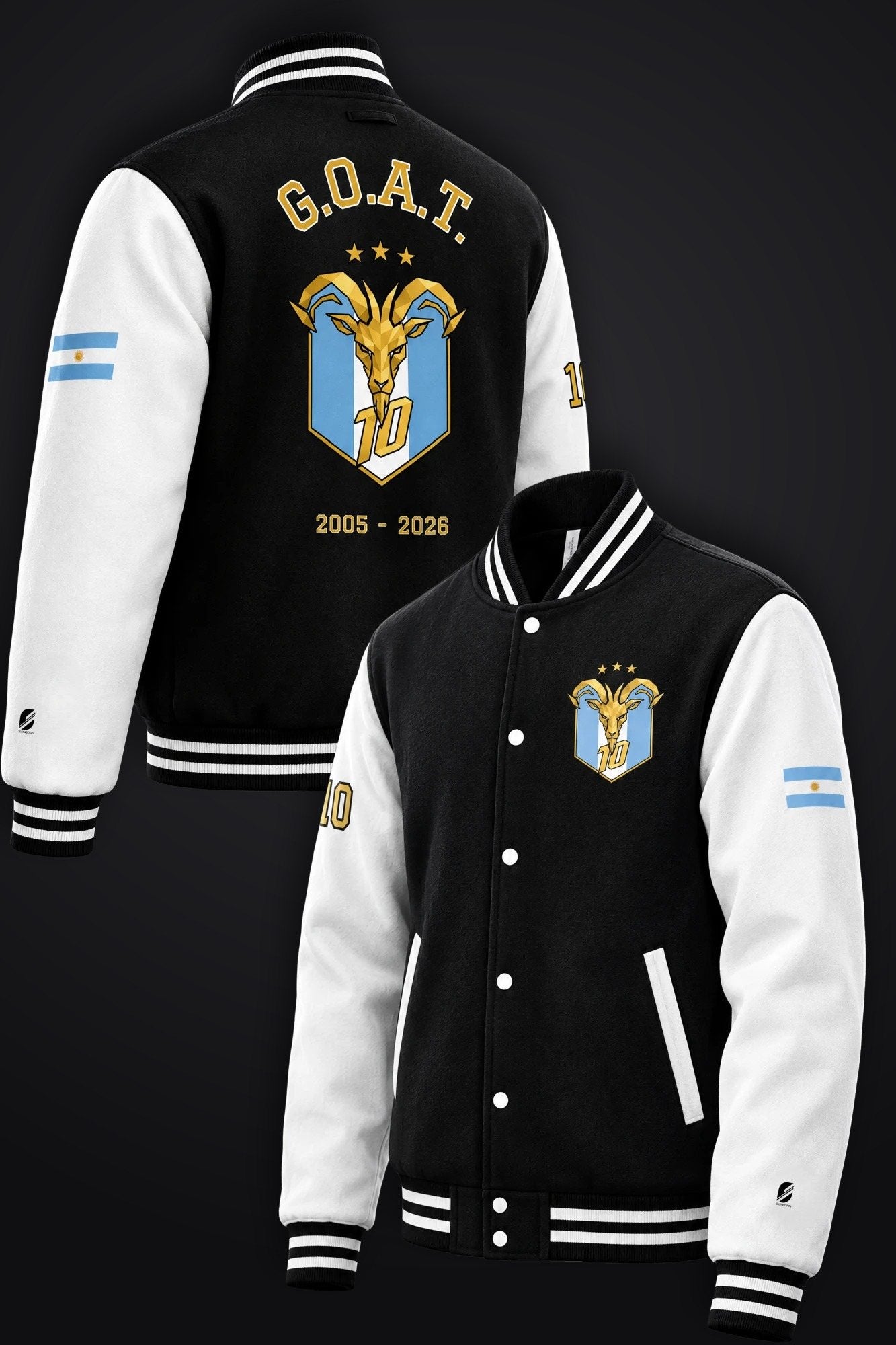 G.O.A.T. Celeste letterman jacket, front and back